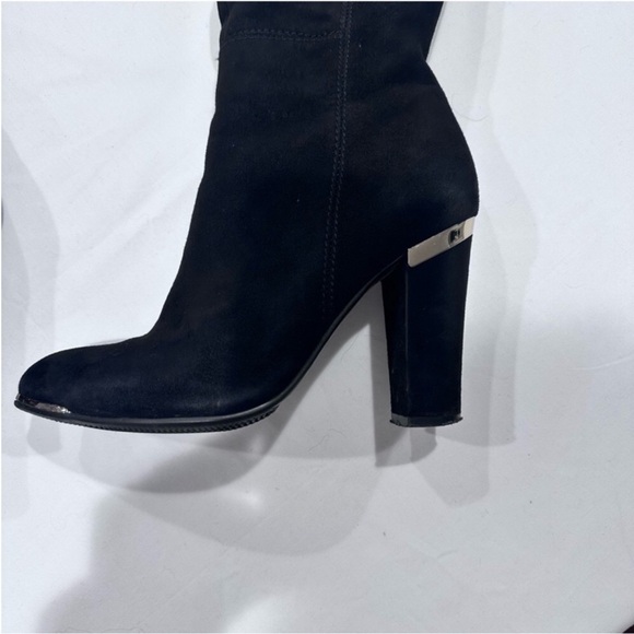 Geronea Black Suede Tall Boots Gold Hardware V-Detail Size 37 - Picture 6 of 9